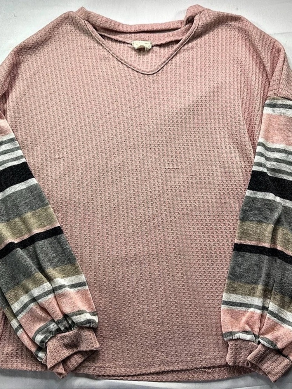 Lovely Melody Striped Pink & Gray Sweater Size Large